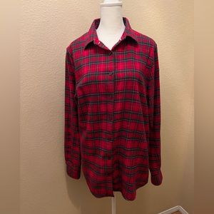Lands’ End Red Plaid Lightweight Flannel Woman’s Shirt, 12T
